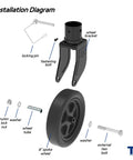 Installation diagram for Tough As Nails 2000 Lbs Trailer Jack Swivel Caster Replacement parts including 8" spoke wheel.