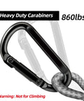 Heavy Duty Carabiner Clip 860 Lbs Capacity 3 Inch D Shape Hook For Hammocks Camping Hiking Keychains Dog Leash Yoga Swing Gym Gear Black One Hand Open Design in use