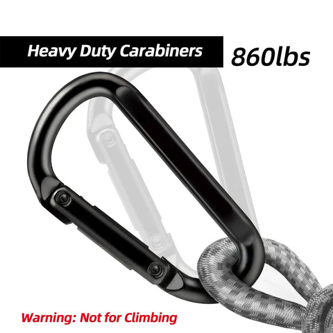 Heavy Duty Carabiner Clip 860 Lbs Capacity 3 Inch D Shape Hook For Hammocks Camping Hiking Keychains Dog Leash Yoga Swing Gym Gear Black One Hand Open Design in use