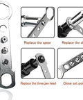 Electric Rivet Gun Attachment Kit For Drill With Four Rivet Heads 2.4mm 3.2mm 4.0mm 4.8mm shown with wrench and parts