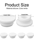 Top Shelf Rubber Sink Overflow Cover Cap 3 Pack White Silicone Drain Guard For Kitchen And Bathrooms showing sizes and dimensions.