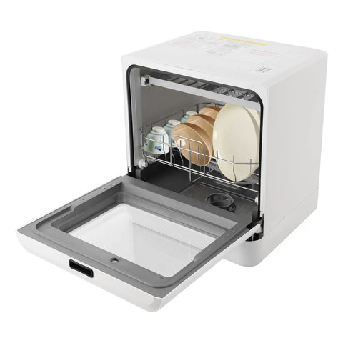 Big Time Portable Countertop Dishwasher Compact Mini Automatic Washing Machine showing interior with plates and mugs in rack.