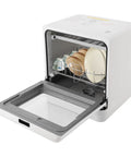 Countertop Dishwasher With Top Shelf Cleaning And Zero Hassle Install This Mini Portable Machine boasts open door showing plates and cups inside.