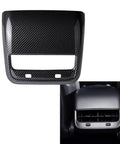 Level Up Your Tesla Ride With Slick Carbon Fiber Rear Center Console Air Vent Covers And Heavy Duty Peel Stick Trim Guards For Model 3 And Model Y Auto Interiors, showcasing detailed carbon fiber design and trim fitting.