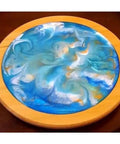 Acacia Lazy Susan With Blue Resin Art, 10 Inch Turntable With Resin Finish For Kitchen Cabinets, Pantry Or Table Organization