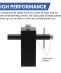 Top Shelf Knife Making Center Scribe With Adjustable Carbide Tip For Dead Nuts Accurate Center Line Layout On Blades And Custom Forge Builds Go To Blacksmith And Knifemaker Tool One Pack, showing adjustable carbide tip and screws.