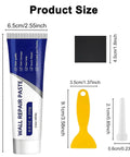 Two Piece Drywall Repair Kit With Mending Paste Scraper Sandpaper And Nozzle Extender For Quick Drying Holes And Cracks DIY Wall Patch Paste Repair Kit For Easy Home Fixes showing all components and sizes.