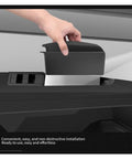 High Quality Abs Door Handle Storage Box For Tesla Cybertruck 2024 Dash Console Organizer Tray being installed in dashboard.