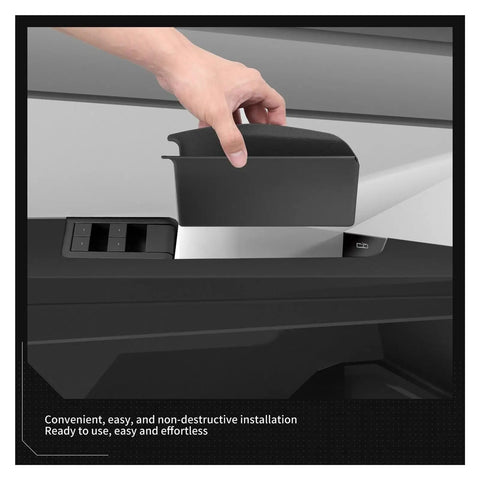 High Quality Abs Door Handle Storage Box For Tesla Cybertruck 2024 Dash Console Organizer Tray being installed in dashboard.