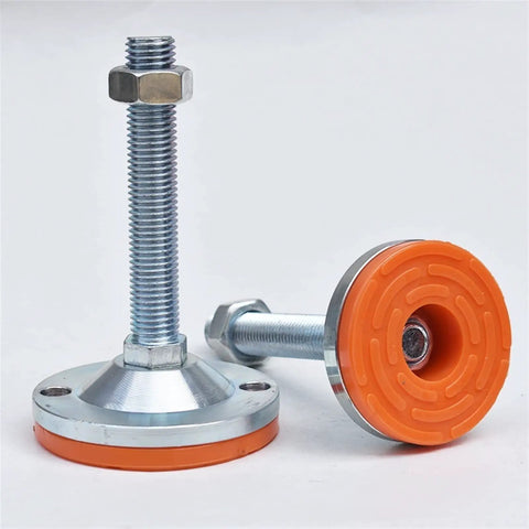 Four-Pack Heavy-Duty M16 Leveling Feet Stainless Steel Adjustable Foot Stands With Galvanized Finish For Stable Leveling On Machinery Tables And Shelving Durable Easy Install Long-Lasting Support, orange base