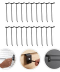 Heavy Duty Slat Wall Hooks Set For Slatwall And Garage Storage, 20-Piece Iron Slatboard Hooks assortment and mounting close-ups.
