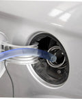 Manual Transfer Pump Siphon For Gas And Other Liquids One Way Hand Pump Portable Lightweight For Cars Lawn Equipment And Water Changes Easy To Use Perfect For Quick Oil Or Fluid Changes Without Fuss blue hose in car fuel filler opening