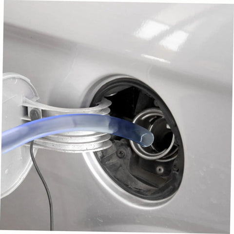 Manual Transfer Pump Siphon For Gas And Other Liquids One Way Hand Pump Portable Lightweight For Cars Lawn Equipment And Water Changes Easy To Use Perfect For Quick Oil Or Fluid Changes Without Fuss blue hose in car fuel filler opening