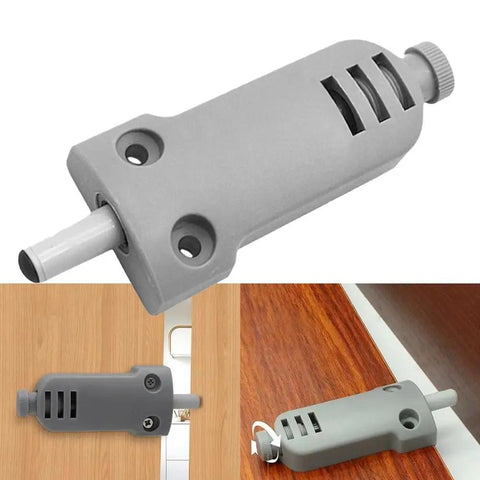 Heavy Duty Cabinet And Drawer Soft Close Buffer Pretty Slick Abs Plastic Damper for quiet glide, shown in gray with installation views.