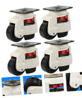 Beefy Heavy Duty Swivel Leveling Casters Wheels Set With Adjustable Feet 4 Pack 60mm Flat Plate Industrial Workbench Castors, black wheel detail