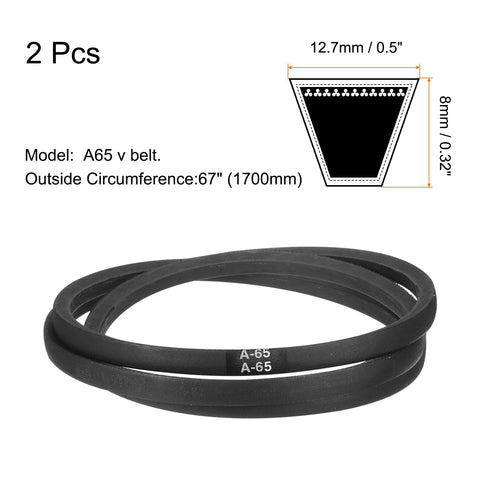 Wrapped Rubber V Belt For A65 Or 4L670 Classic A Profile, 65 Inch Inside Circumference 1650mm, Heavy Duty Drive Belt For Power Transmission With Even Load Distribution And Superior Wear Resistance. 2 pcs A-65 rubber V belt