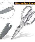 Heavy Duty All Purpose Scissors With Stainless Steel Blade And Small Serrations Metal Handle Shears For Home And Office Cut Cardboard Fabric Leather Wires Carpet Rope Like A Boss Built For Pro DIY Projects with protective cover