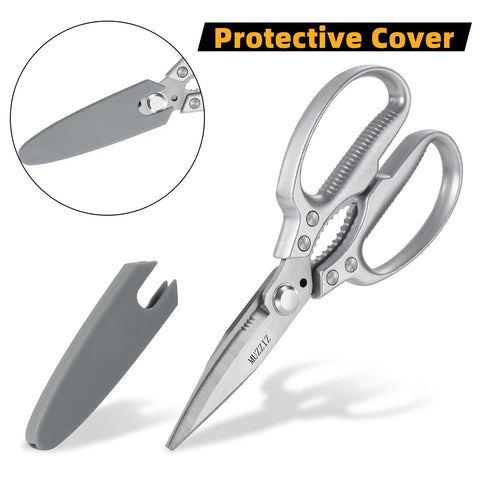 Heavy Duty All Purpose Scissors With Stainless Steel Blade And Small Serrations Metal Handle Shears For Home And Office Cut Cardboard Fabric Leather Wires Carpet Rope Like A Boss Built For Pro DIY Projects with protective cover