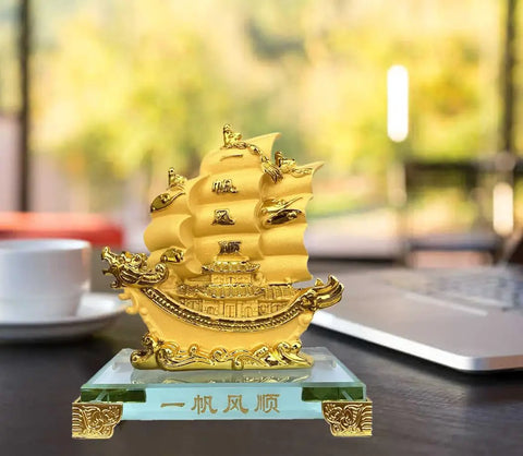 Gold Dragon Feng Shui Sailing Ship Statue For Home And Office Decor Boosts Fortune, Success, And Prosperity Dope Gift