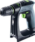 Rugged 18V Cordless Drill With Keyless Chuck And Belt Clip Compact Ergonomic Handle showing the drill's C-handle and keyless chuck.