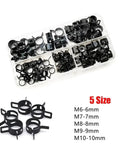 500 Pack Spring Band Hose Clamp Assortment Kit featuring 6-10mm Silicone Vacuum Line Clips in storage box, 5 sizes