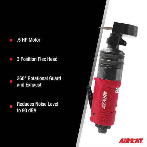 Pneumatic Cut Off Tool With Flex Head, 3 Inch, Beefy 0.5 HP, 18,000 RPM, Quiet Muffler Tech, 360 Degree Guard, Ergonomic Handle
