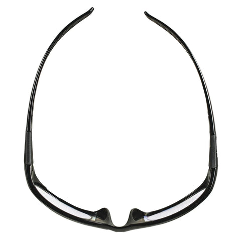 Back view of Hellraiser Safety Glasses With Clear Lenses And Black Frame For Indoor Work 99.9 Percent UV Protection UVA UVB UVC Lightweight