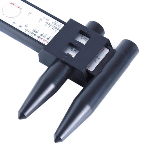 Close-up of Two Piece Sprocket Bolt Gauge Set For Nailing Exact Dimensions Precision Gear Tooth Checker showing measurement tips.