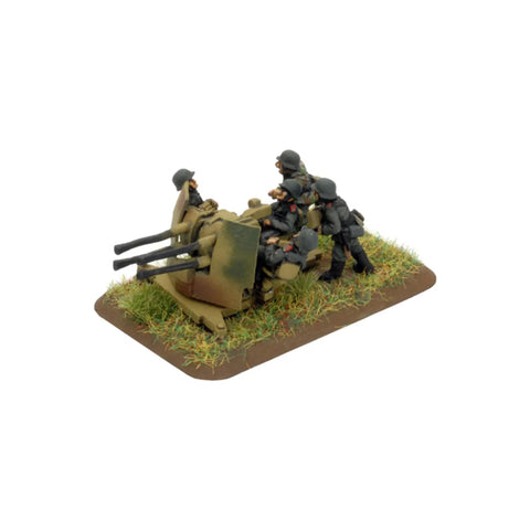 Badass 2cm Quad Flak Gun Platoon for 15mm WWII Miniatures, German artillery crew operating unpainted gun model on field base