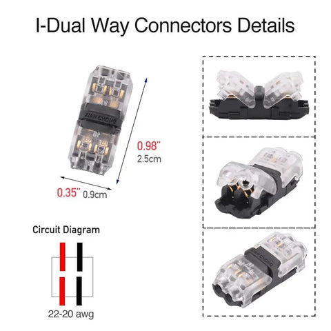 Low Voltage Wire Connectors Quick Solderless Splice Kit 2 Way Automotive Connectors 12 Pack for 20 to 24 AWG Cables shown