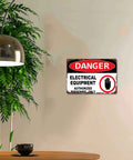 Danger Electrical Equipment Authorized Personnel Only Metal Sign 8x12 Inch Aluminum Wall Decor in a workshop setting