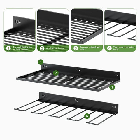 Power Tool Organizer Wall Mount With Drill Holder And Rack One Shelf And One Drill Rack with pre-drilled installation holes