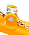 Close-up of yellow connector and chain on Auto Body Collision Repair Frame Machine With 7700 Lbs Loading Capacity And 60KN Pulling Power.