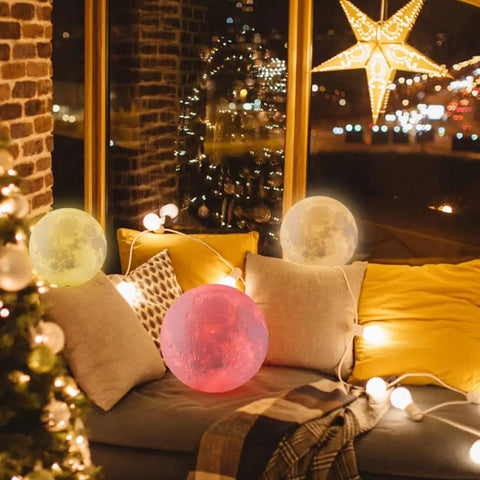 Lit Moon Lamp 3D Printed LED Night Light With 16 Color RGB Modes Remote And Touch Control Adjustable Brightness USB Recharge on couch