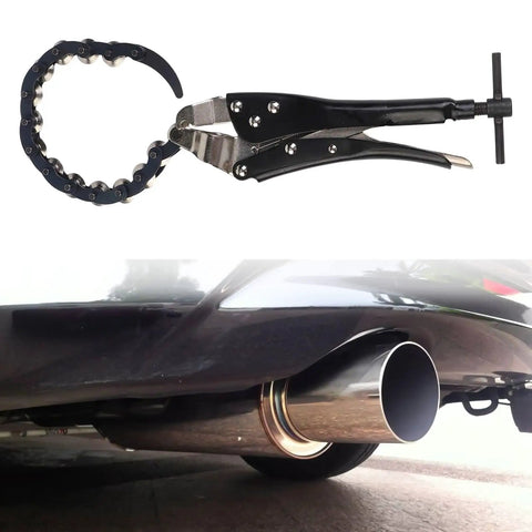 Ratcheting Chain Exhaust Pipe Cutter For Tight Spaces, Heavy Duty Tube Cutting Tool For Car Tailpipes Up To 90mm, No Sweat Muffler Removal, Cuts Galvanized Steel Copper Aluminum Brass PVC Pipes In Confined Areas, alloy steel, 570mm