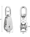 Set Of 10 Pro Grade Heavy Duty Stainless Steel Swivel Pulley Blocks For Wire Rope 7mm, Single Pulley Wheel With 200 Lb Load Capacity, Rust Resistant 304 Stainless, 360 Degree Swivel For Easy Hoisting And Towing, 2.9 in size