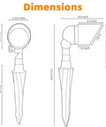 Dimensions diagram of 2 Pack Low Voltage LED Landscape Spotlight Set 12V 5W 450 Lumen Warm White Cast Aluminum Outdoor Lights