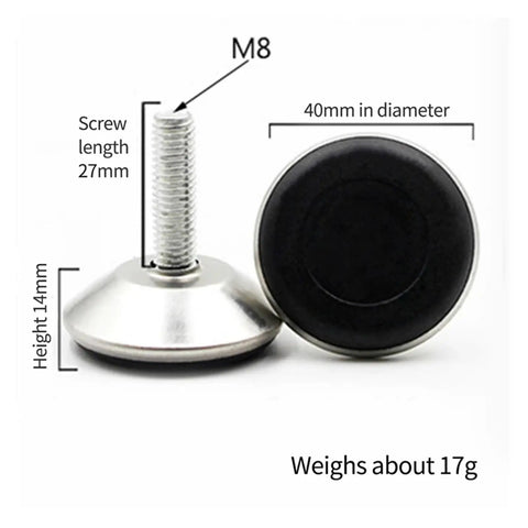 20 Pack Adjustable Leveling Feet For Furniture With Aluminum Glides And Chair Leg Levelers, showing M8 size and dimensions