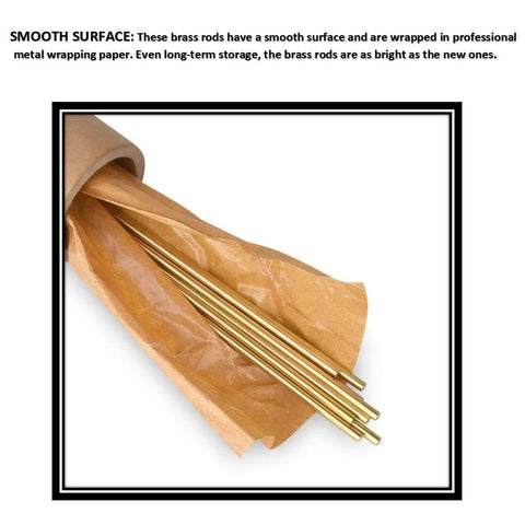 Two brass round rods, 8 mm diameter, 12 in length, partially unwrapped from brown paper.