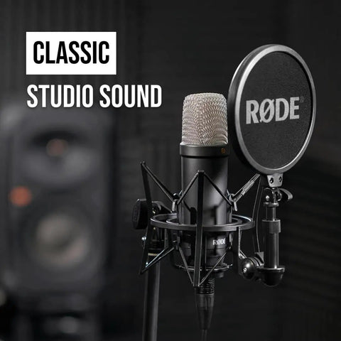 Signature Series Large Diaphragm Condenser Mic with Shock Mount and Pop Filter in studio setup