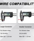 Measurement display of Double Quick Connectors Kit for Low Voltage Wiring, solderless connectors for 16-18 and 20-24 AWG cables.