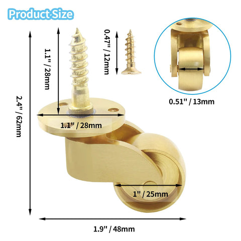4 Pcs Universal Stem Casters Brass Castor Heavy Duty 360 Degree Rotation Swivel Wheels For Furniture Trunk Box Sofa Trolley