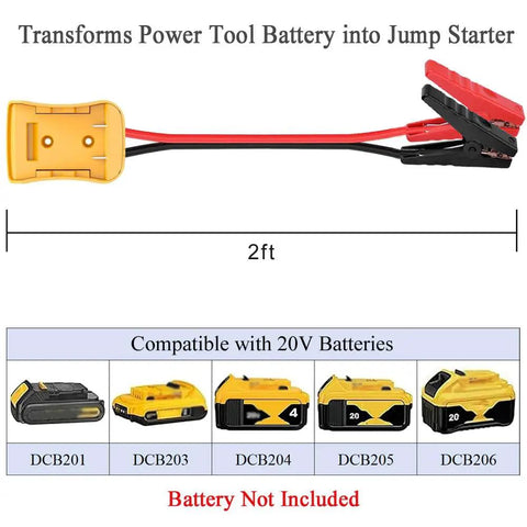 Image of 2 ft Jump Start Cables For Cars With A No Brainer Adapter That Lets You Use 20V Tool Batteries, 8 AWG Silicone Booster.