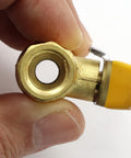 Close-up of Lead Free Forged Brass Air Compressor Inline Ball Valve, Quarter Turn, One Quarter Inch MNPT To One Quarter Inch FNPT