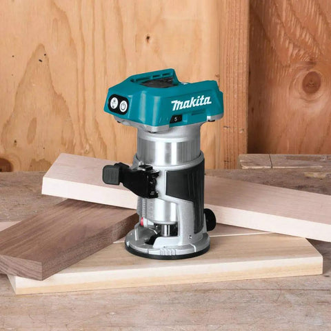 Pro Grade Compact Cordless Router With Brushless Motor on wooden planks, ideal for edge routing and fine finish XTR01Z.