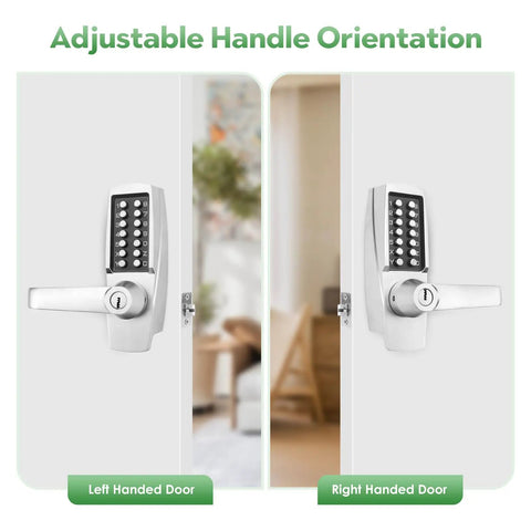 Mechanical Entry Keypad Door Lock With Key And Auto Locking Push Button Code, Brushed Nickel, Left and Right Handle Orientation