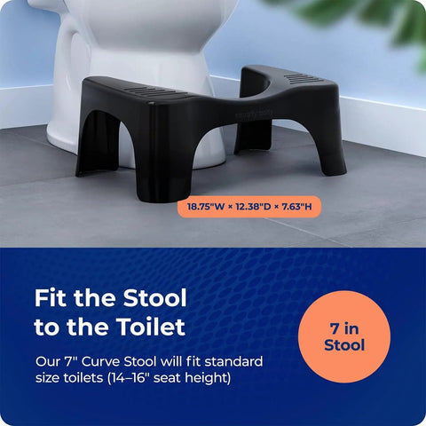 Toilet Stool That Elevates Your Poop Game, Curve Lightweight And Sleek Black 7 Inch Design next to toilet