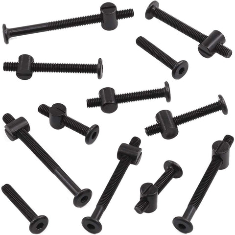 Assorted bolts and nuts from 121 Piece M6 Furniture Bolts And Barrel Nuts Set With Hex Key For Baby Crib And Furniture Repairs