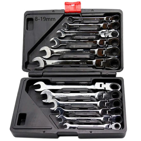 Go-To Universal Ratchet Spanner Set 6-24mm With Easy-Grip Wrench Kit For Car Repair And Home Maintenance in black case