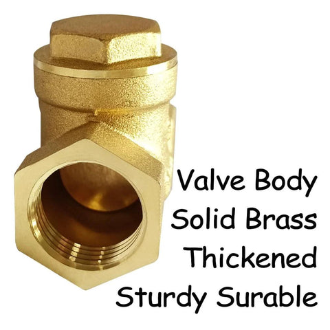 Brass 1/2-inch horizontal swing check valve, female threaded inlet, solid brass body